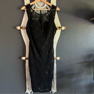 Fredericks Of Hollywood Vintage Black Lace And Sequin Stretch Dress M Whimsygoth
